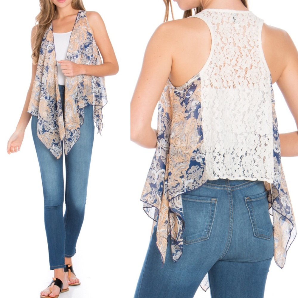 Vintage Print Lace Back Vest